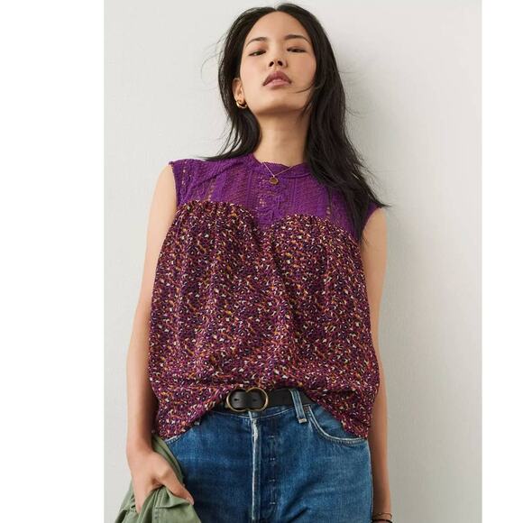 New Anthropologie Dolores Lace Blouse by Daniel Rainn $128 MEDIUM Purple - Picture 1 of 5